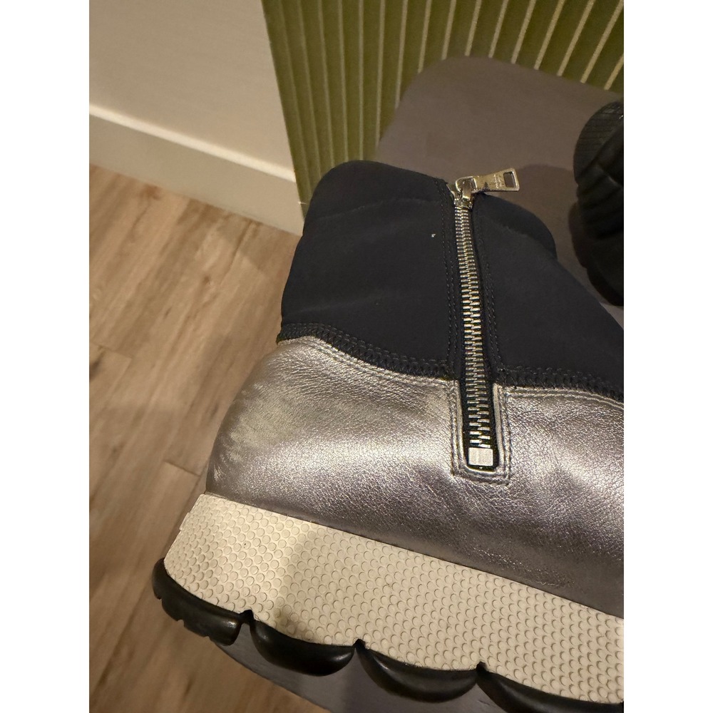 Prada Sport Silver Metallic Leather Black Neoprene Sock Sneaker Boots 10.5 40.5 - Picture 10 of 11